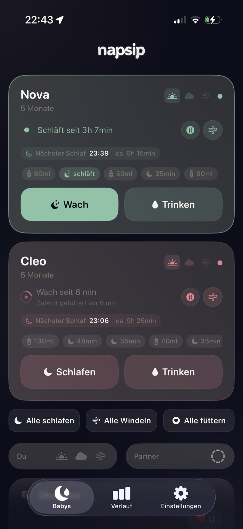NapSip Dashboard — Nova und Cleo im Überblick