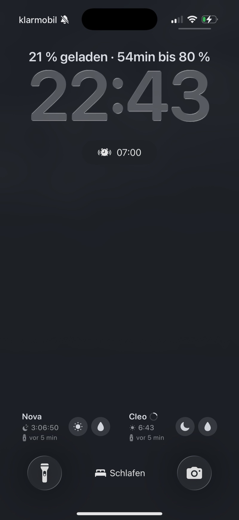 NapSip Widget auf dem Sperrbildschirm — ein Tipp loggt